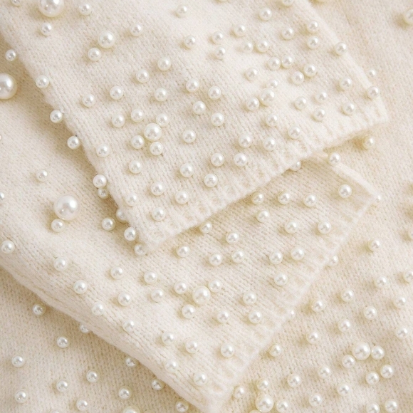 Long Sleeve Shirt With Floral 3D Faux Pearl Embellishment, Stylized Design, - Picture 7 of 8